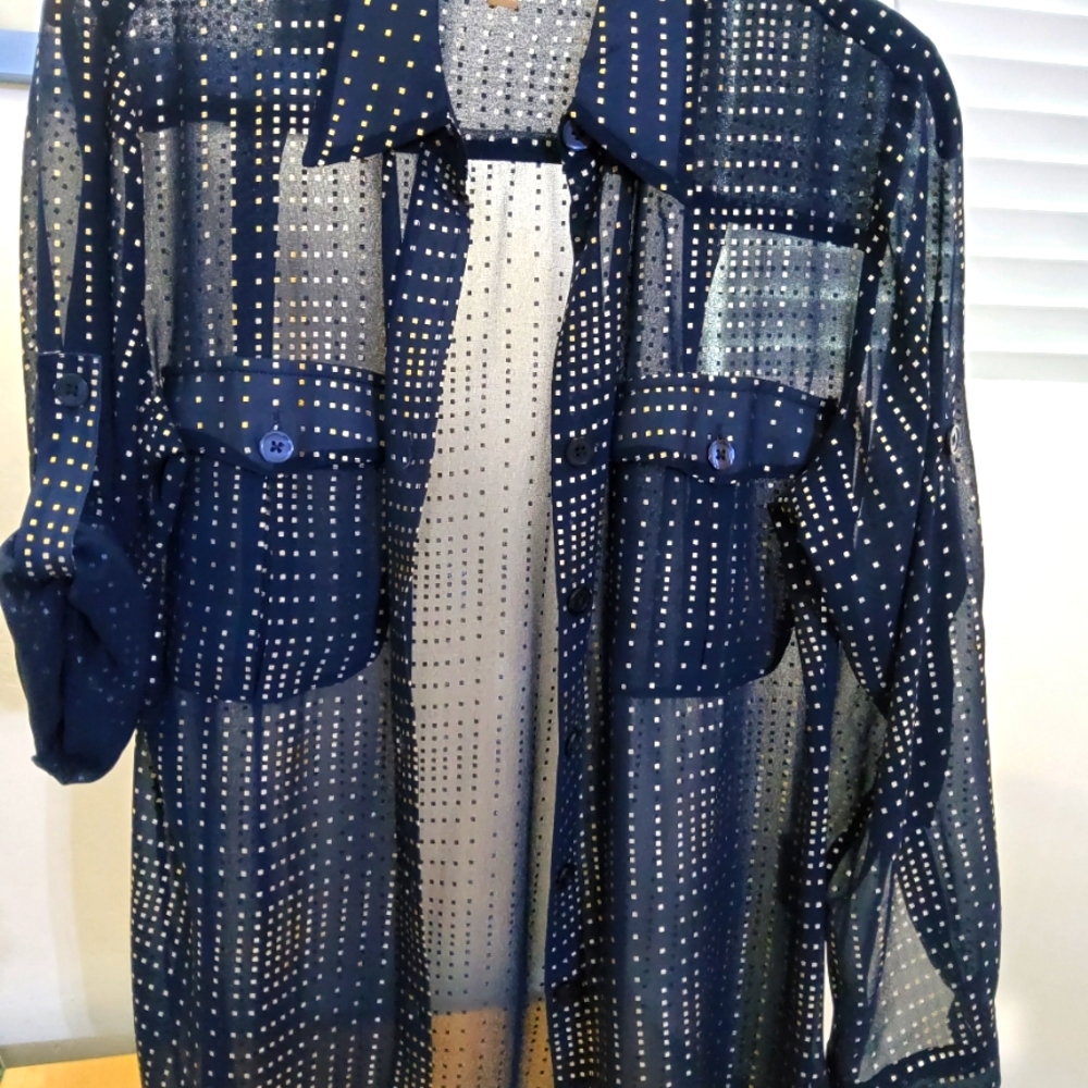 Long sleeve sheer blouse. Blue small